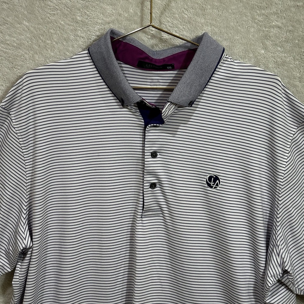 Greyson Polo Shirt Men's XXL Purple & White Striped Golf - Has Company Logo‎